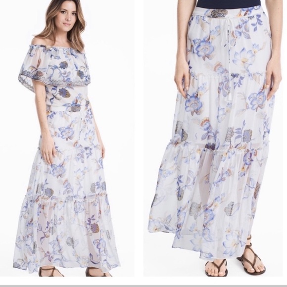 White House Black market, Off the shoulder Embroidered floral printed top. - Picture 4 of 10